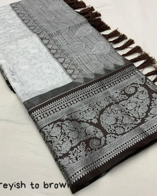 White_And_Grey_Color_New_Release_Soft_Banarasi_Silk_Saree_with_Classy_Bloue_Piece
