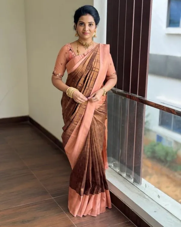 Brown_Color_In_Demand_Soft_Banarasi_Silk_Saree_with_Classy_Bloue_Piece