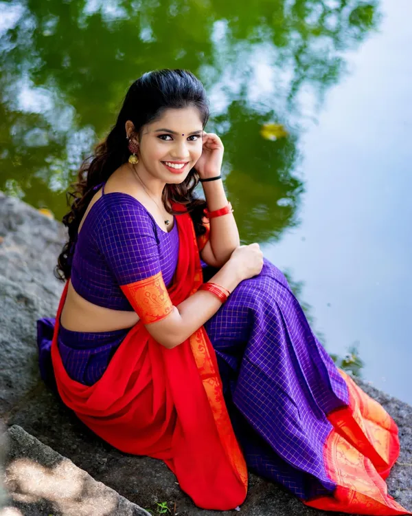 Red_And_Purple__Color_Kanchipuram_Zari_Weaving_Half_Saree_With_Blouse__Silk_Dupatta