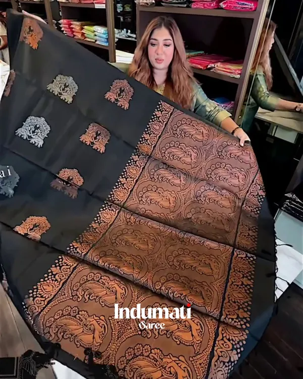 Demanding_Black_Color_Soft_Banarasi_Silk_Saree_With_Pure_Golden_Zari_Work_&_Classy_Blouse_Piece