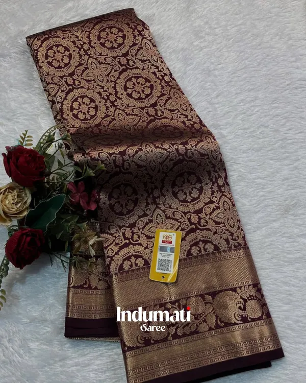Wine_Color_Recent_Drop_Soft_Banarasi_Silk_Saree_with_Pure_Golden_Zari_work_&_Classy_Blouse_Piece