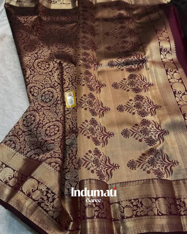 Wine_Color_Recent_Drop_Soft_Banarasi_Silk_Saree_with_Pure_Golden_Zari_work_&_Classy_Blouse_Piece