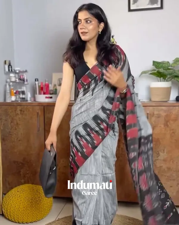 Charcoal_Whisper_-_Grey_Handwoven_Linen_with_Black_Blouse_Fabric