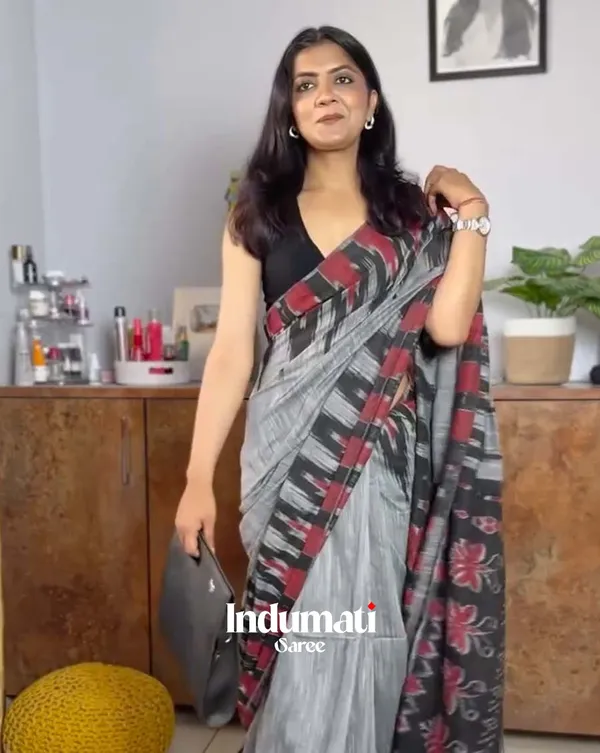 Charcoal_Whisper_-_Grey_Handwoven_Linen_with_Black_Blouse_Fabric