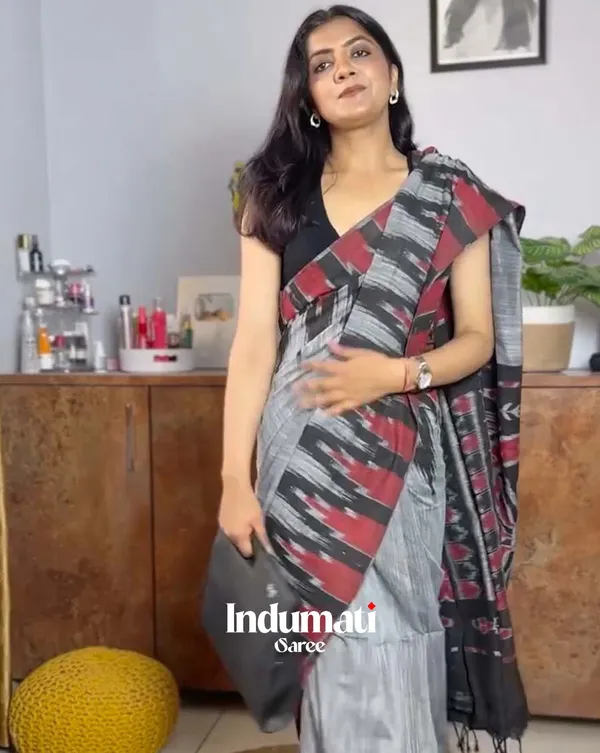 Charcoal_Whisper_-_Grey_Handwoven_Linen_with_Black_Blouse_Fabric