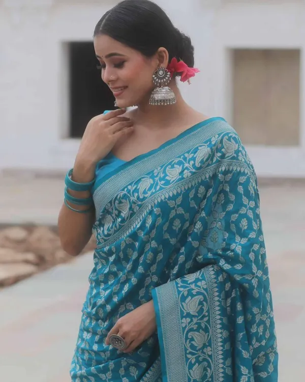 Bottleblue_Color_New_Release_Soft_Banarasi_Silk_Saree_with_Classy_Bloue_Piece