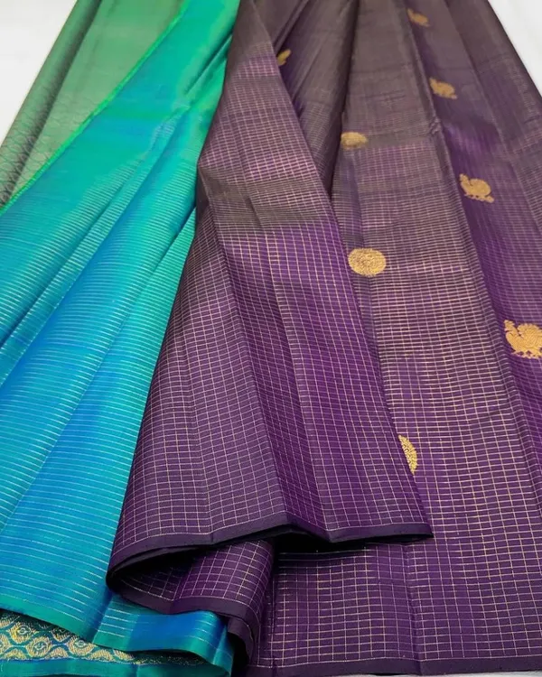 Purple_And_Green_Color_Recent_Release_Soft_Banarasi_Silk_Saree_with_Classy_Bloue_Piece