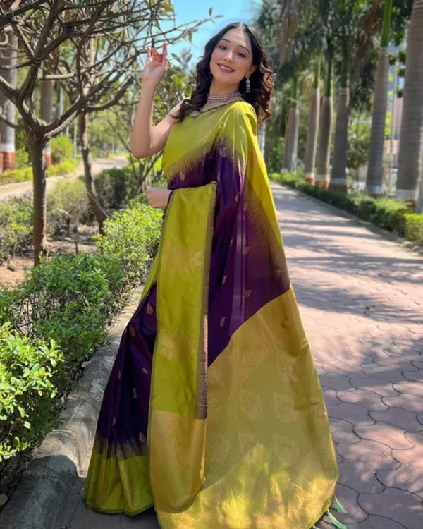 Parrot_Green_And_Purple_Color_Recently_Launched_Soft_Banarasi_Silk_Saree_with_Classy_Bloue_Piece