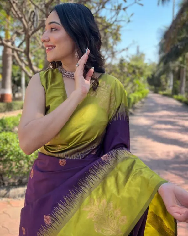 Parrot_Green_And_Purple_Color_Recently_Launched_Soft_Banarasi_Silk_Saree_with_Classy_Bloue_Piece