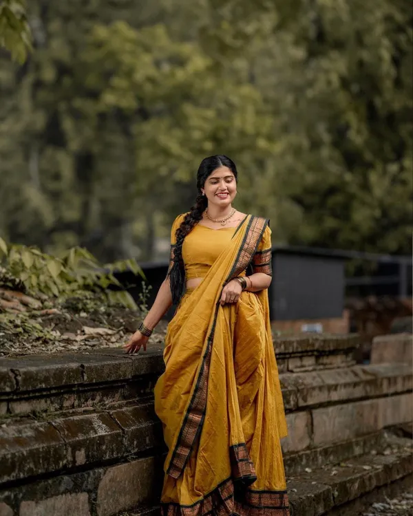 Yellow_Color_Color_Kanchipuram_Zari_Weaving_Half_Saree_With_Blouse__Silk_Dupatta