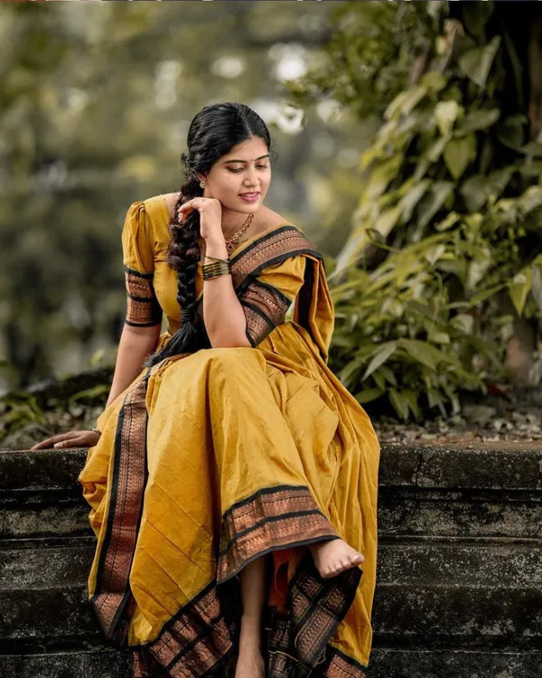 Yellow_Color_Color_Kanchipuram_Zari_Weaving_Half_Saree_With_Blouse__Silk_Dupatta