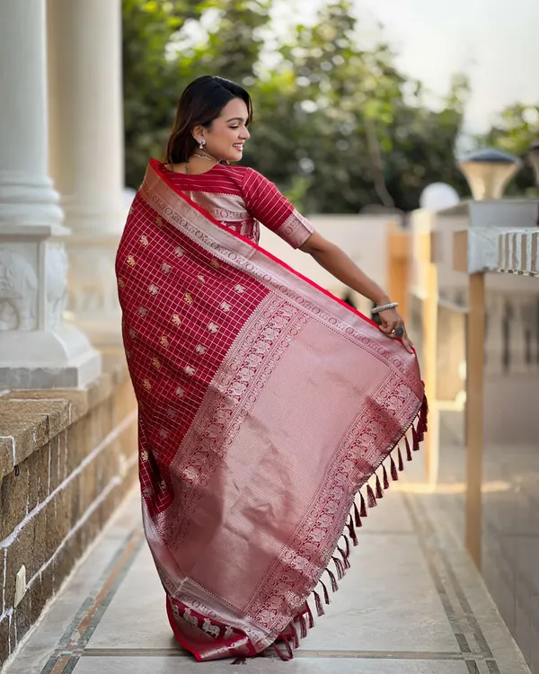 Red_Color_In_Demand_Soft_Banarasi_Silk_Saree_with_Classy_Bloue_Piece