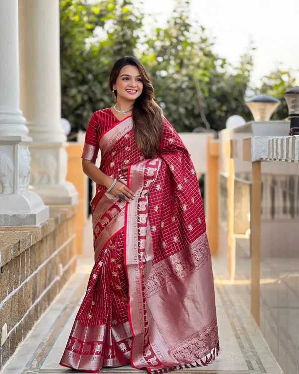 Red_Color_In_Demand_Soft_Banarasi_Silk_Saree_with_Classy_Bloue_Piece