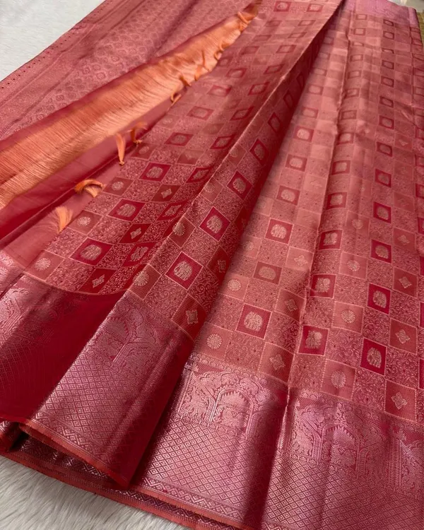 Peach_Color_Now_Available_Soft_Banarasi_Silk_Saree_with_Pure_Golden_Zari_Work_&__Classy_Bloue_Piece