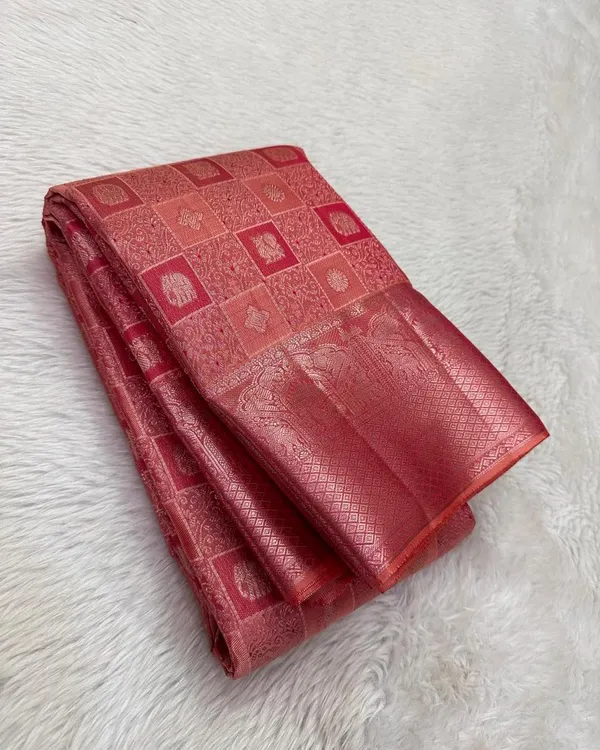 Peach_Color_Now_Available_Soft_Banarasi_Silk_Saree_with_Pure_Golden_Zari_Work_&__Classy_Bloue_Piece