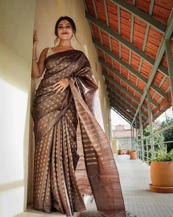 Brown_Color_Customer_Favorite_Soft_Banarasi_Silk_Saree_with_Classy_Bloue_Piece