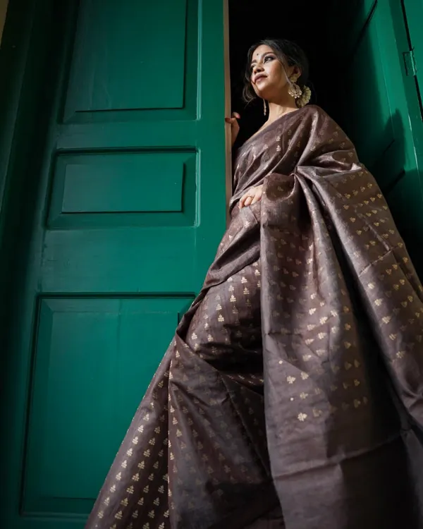 Brown_Color_Customer_Favorite_Soft_Banarasi_Silk_Saree_with_Classy_Bloue_Piece