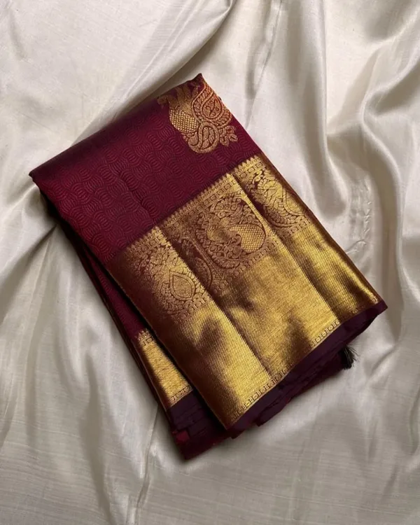 Maroon_Color_Latest_Add_Soft_Banarasi_Silk_Saree_with_Pure_Golden_Zari_Work_&__Classy_Bloue_Piece