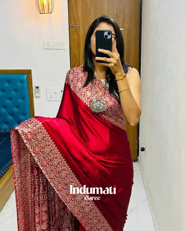 Red_Ajrakh_Printed_Modal_Silk_Saree_with_Gajji_Silk_Saree_with_Blouse_Piece