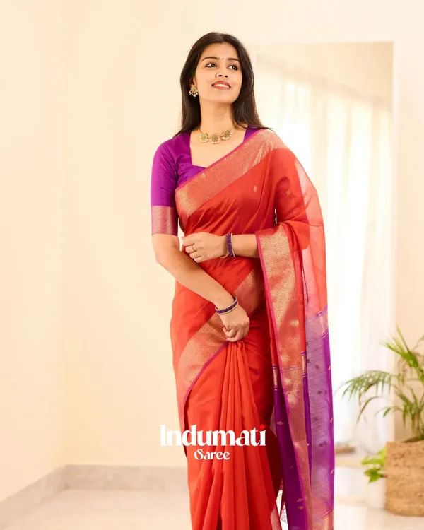 Orange_Color_Premium_Cotton_Silk_Saree_With_Classy_Blouse