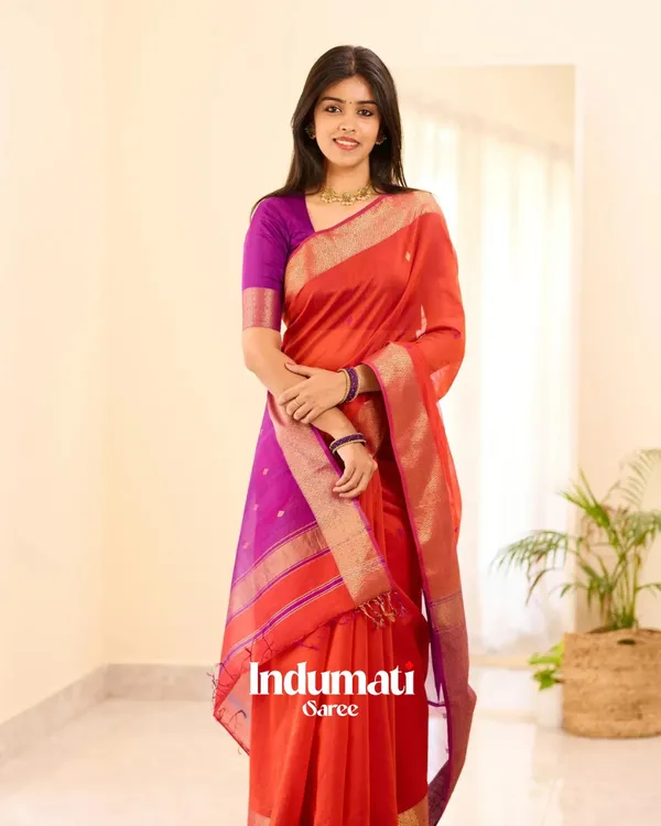 Orange_Color_Premium_Cotton_Silk_Saree_With_Classy_Blouse