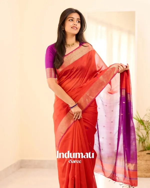 Orange_Color_Premium_Cotton_Silk_Saree_With_Classy_Blouse