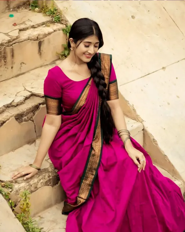 Pink_Color_Color_Kanchipuram_Zari_Weaving_Half_Saree_With_Blouse__Silk_Dupatta