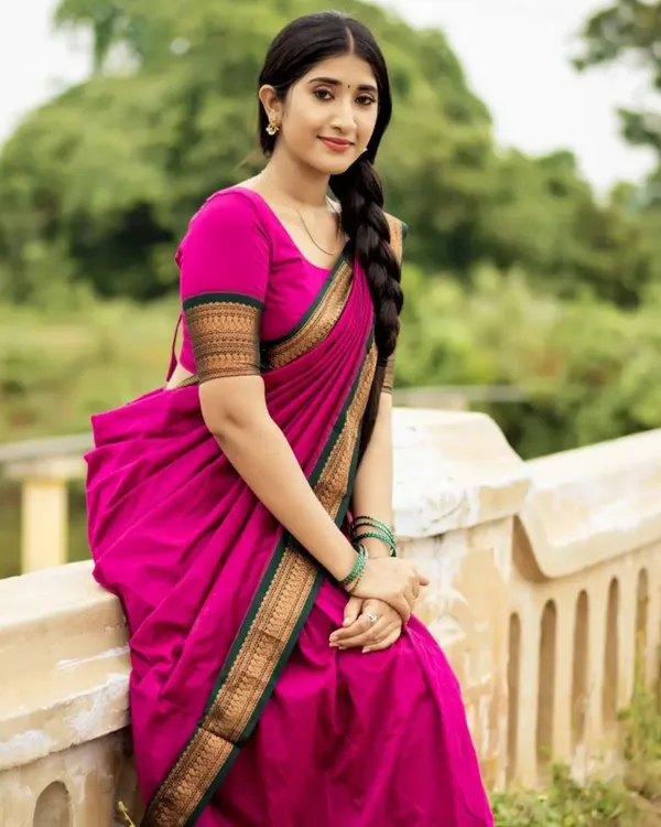 Pink_Color_Color_Kanchipuram_Zari_Weaving_Half_Saree_With_Blouse__Silk_Dupatta