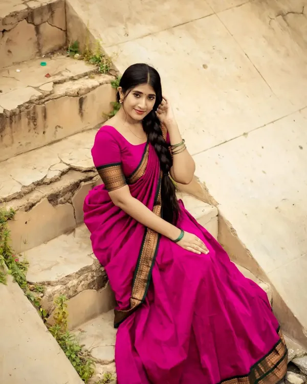 Pink_Color_Color_Kanchipuram_Zari_Weaving_Half_Saree_With_Blouse__Silk_Dupatta