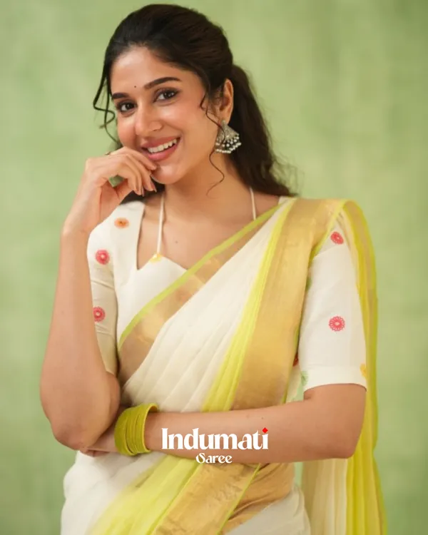 White_&_Light_Yellow_Mulmul_Cotton_Saree_with_Golden_Woven_Border_&_Matching_White_Blouse_Piece