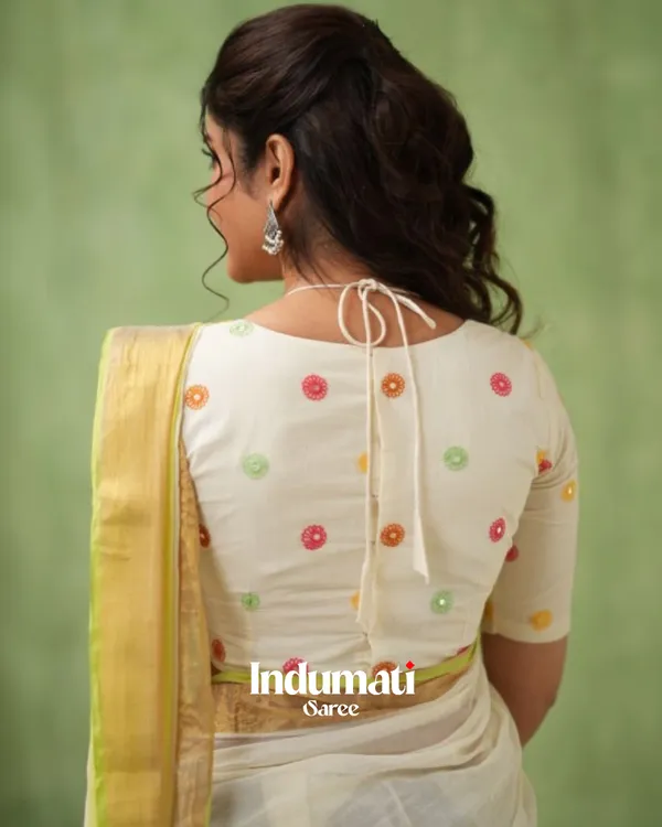 White_&_Light_Yellow_Mulmul_Cotton_Saree_with_Golden_Woven_Border_&_Matching_White_Blouse_Piece