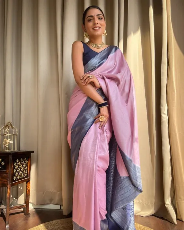 Light_Pink_Color_Just_In_Soft_Banarasi_Silk_Saree_with_Classy_Bloue_Piece