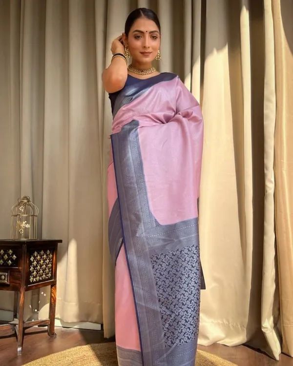 Light_Pink_Color_Just_In_Soft_Banarasi_Silk_Saree_with_Classy_Bloue_Piece