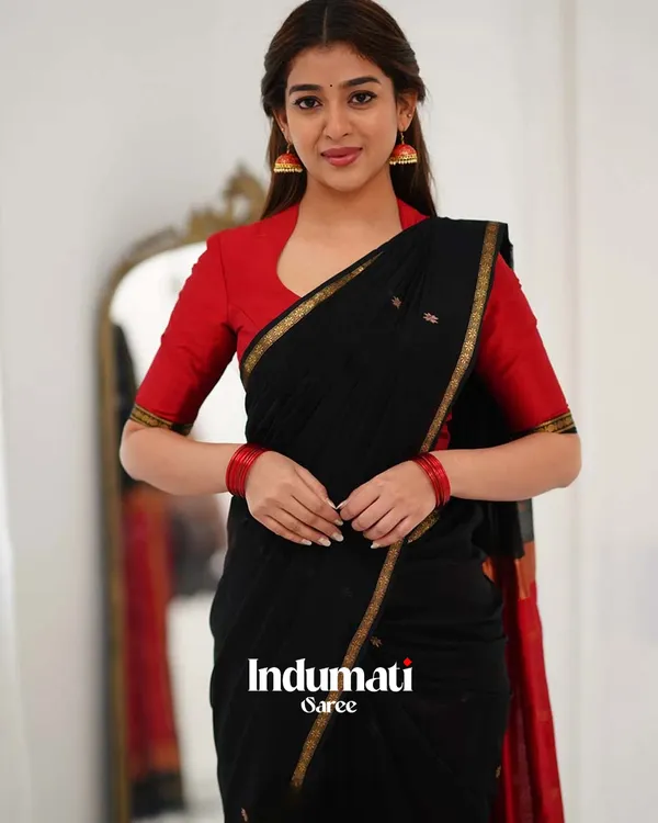 Black_Color_Premium_Cotton_Silk_Saree_With_Classy_Blouse_and_tassels