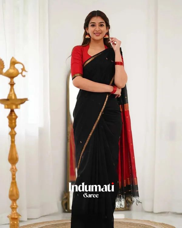 Black_Color_Premium_Cotton_Silk_Saree_With_Classy_Blouse_and_tassels