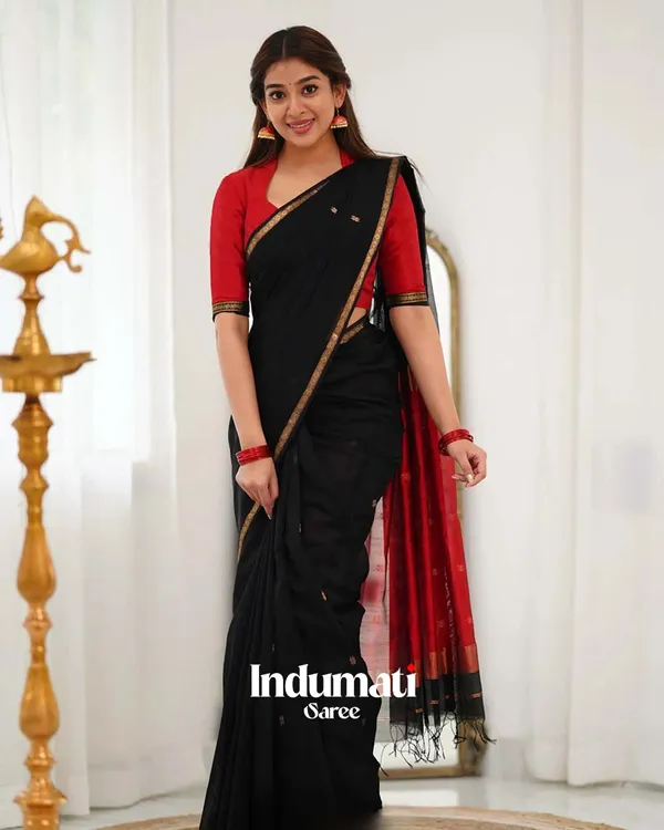 Black_Color_Premium_Cotton_Silk_Saree_With_Classy_Blouse_and_tassels