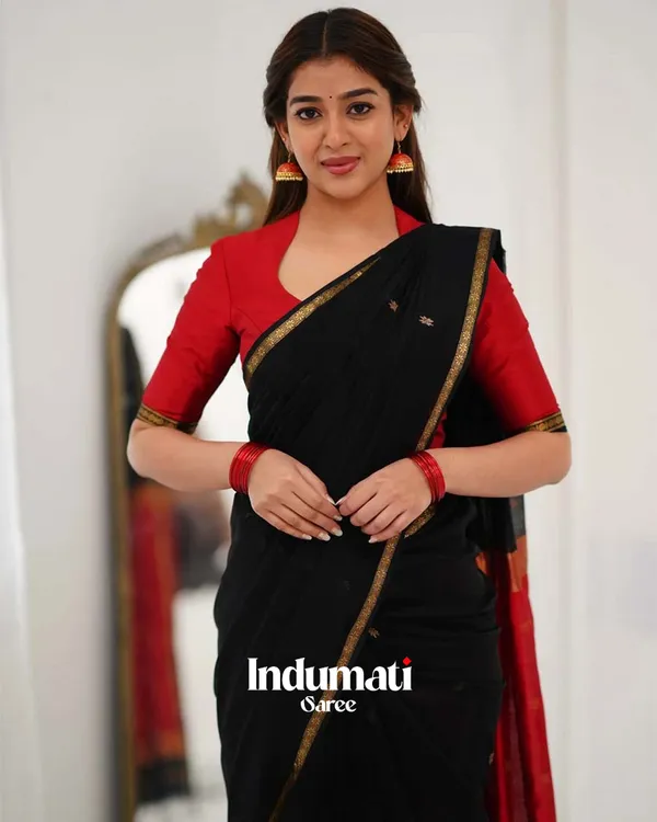 Black_Color_Premium_Cotton_Silk_Saree_With_Classy_Blouse_and_tassels