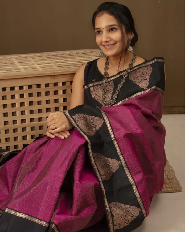 Purple_And_Black_Color_New_Drop_Soft_Banarasi_Silk_Saree_with_Classy_Bloue_Piece