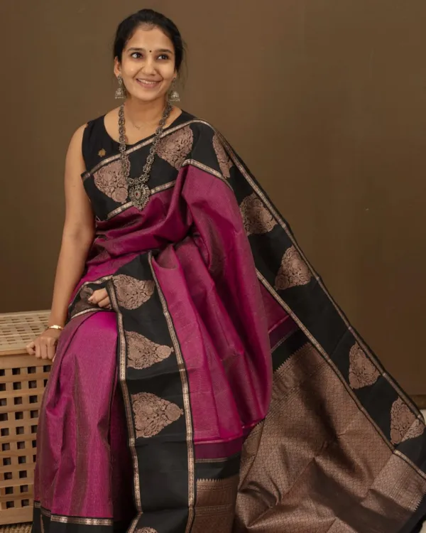 Purple_And_Black_Color_New_Drop_Soft_Banarasi_Silk_Saree_with_Classy_Bloue_Piece