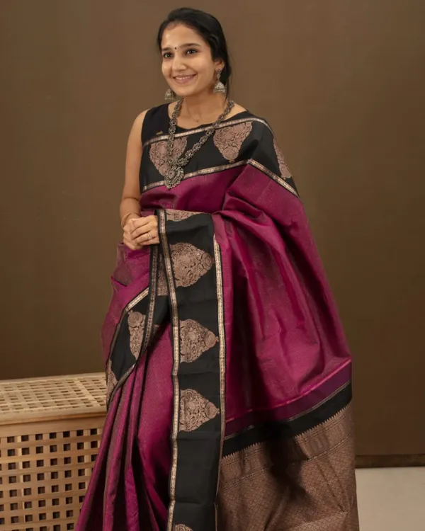 Purple_And_Black_Color_New_Drop_Soft_Banarasi_Silk_Saree_with_Classy_Bloue_Piece