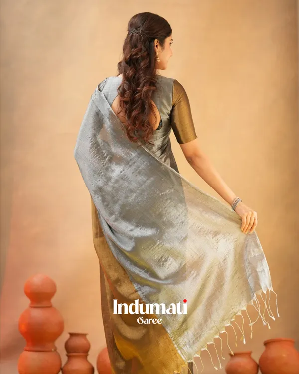 Silver_&_Mustard_Tissue_Cotton_Saree_with_Blouse_Piece