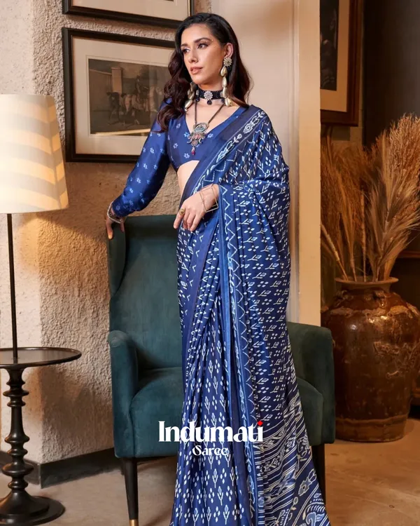 Soft_Blue_Ajrakh_Patola_Printed_Satin_Saree_with_Blouse_Piece