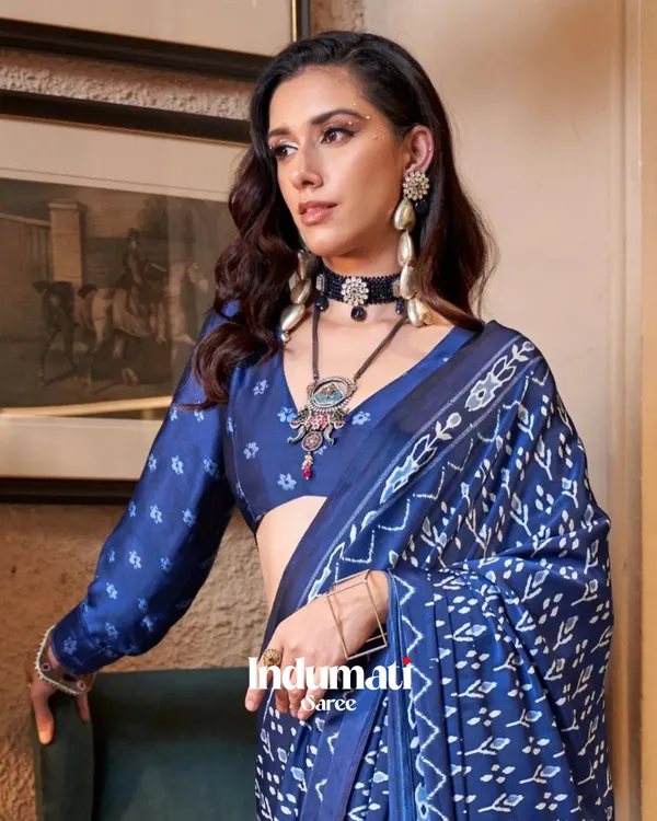 Soft_Blue_Ajrakh_Patola_Printed_Satin_Saree_with_Blouse_Piece