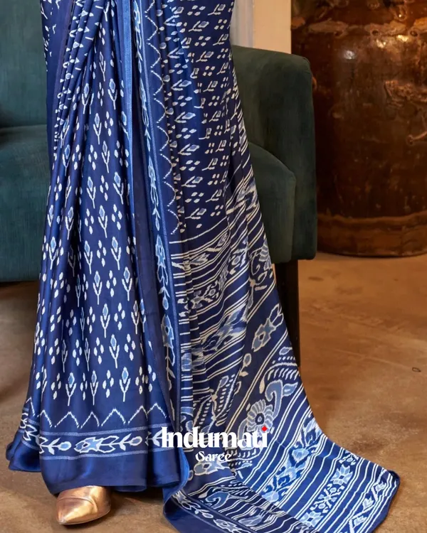 Soft_Blue_Ajrakh_Patola_Printed_Satin_Saree_with_Blouse_Piece