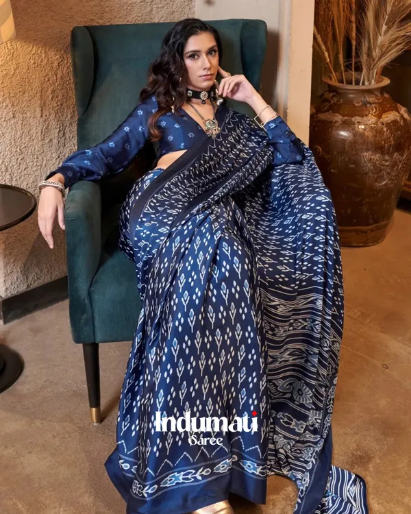 Soft_Blue_Ajrakh_Patola_Printed_Satin_Saree_with_Blouse_Piece