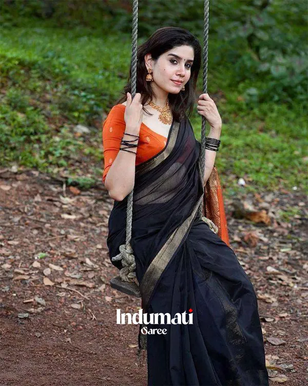 Black_Color_Premium_Cotton_Silk_Saree_With_Classy_Blouse_and_tassels