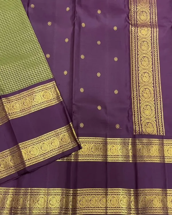 Light_Green_And_Purple_Color_Recent_Drop_Soft_Banarasi_Silk_Saree_with_Pure_Golden_Zari_Work_&_Classy_Bloue_Piece