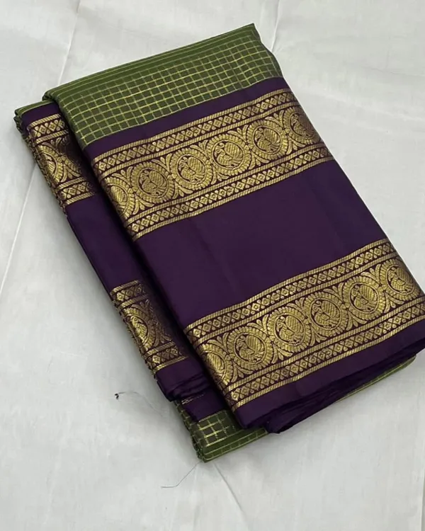 Light_Green_And_Purple_Color_Recent_Drop_Soft_Banarasi_Silk_Saree_with_Pure_Golden_Zari_Work_&_Classy_Bloue_Piece