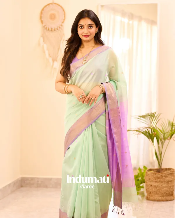 Light_Green_Color_Premium_Cotton_Silk_Saree_With_Classy_Blouse_and_tassels