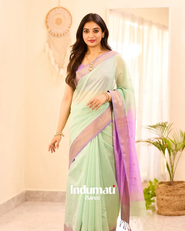 Light_Green_Color_Premium_Cotton_Silk_Saree_With_Classy_Blouse_and_tassels